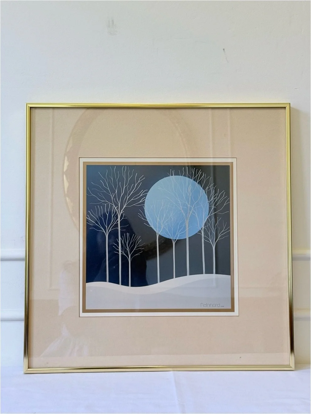 Siegbert Reinhard Trees Blue Moon 1979 | Vintage Framed Art Print MCM